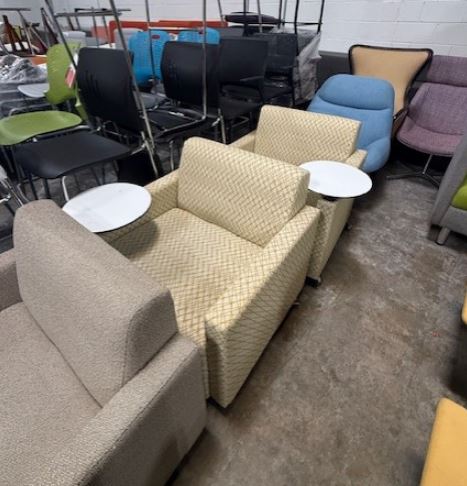 Beige Club Chairs with Tablet Arm