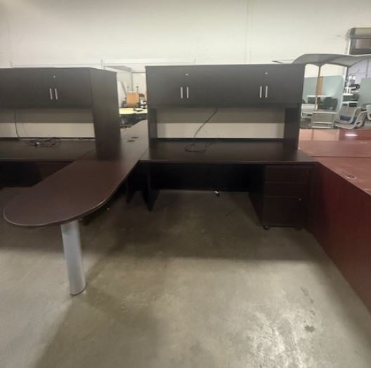 Espresso D-Top L-Desks with Hutch