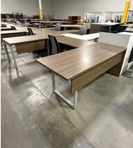 Walnut L-Desks with Silver Legs